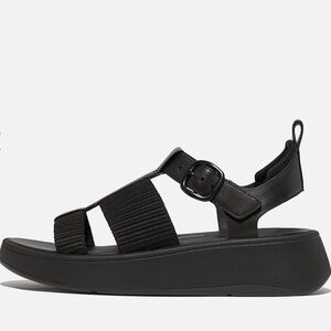 FitFlop F Mode Leather Webbing Flatform Fisherman Sandals Black Size 10 Walking